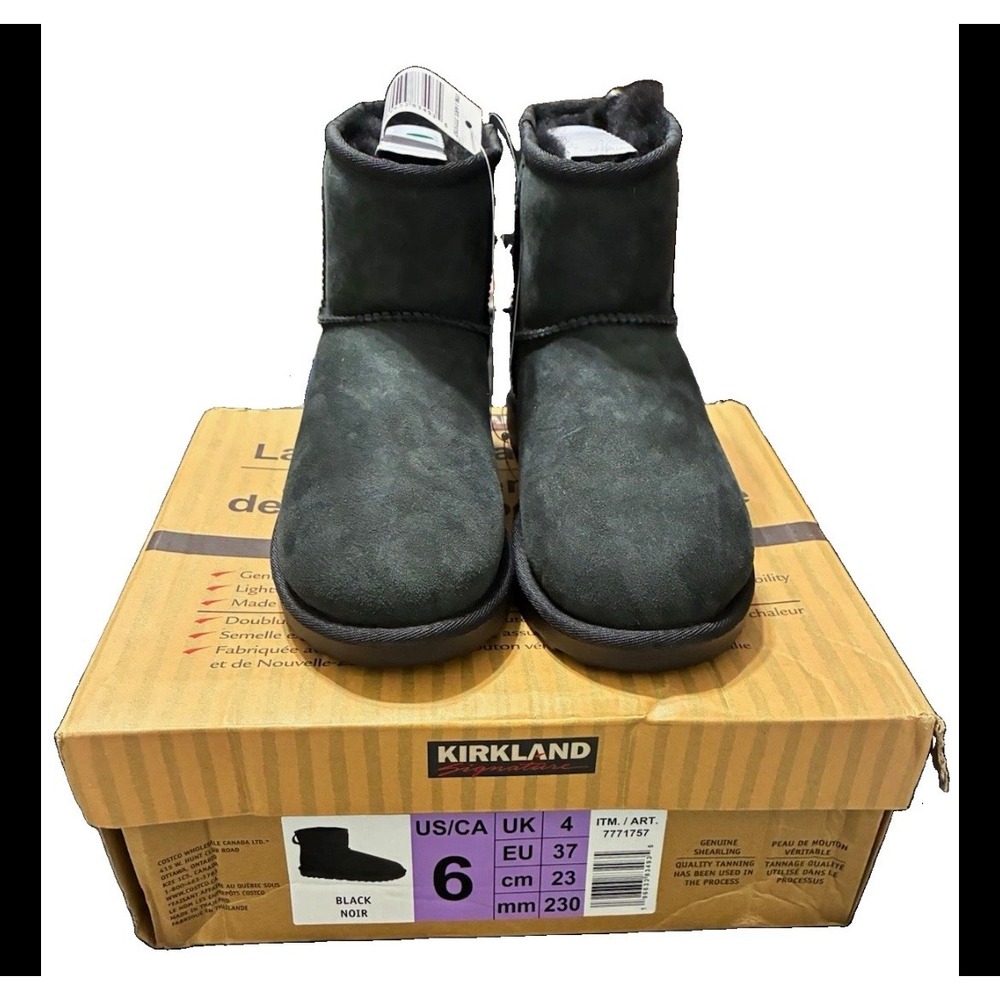 Kirkland Signature Womens Shearling Boots Black Suede Ankle Boot 7771757 Size 6